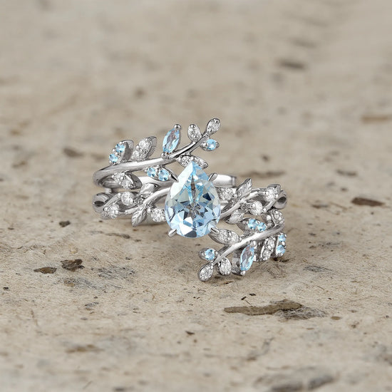 Blue Topaz Cross Leaf Ehancer Ring Set
