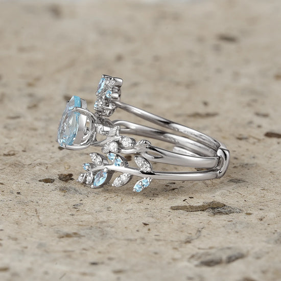 Blue Topaz Cross Leaf Ehancer Ring Set