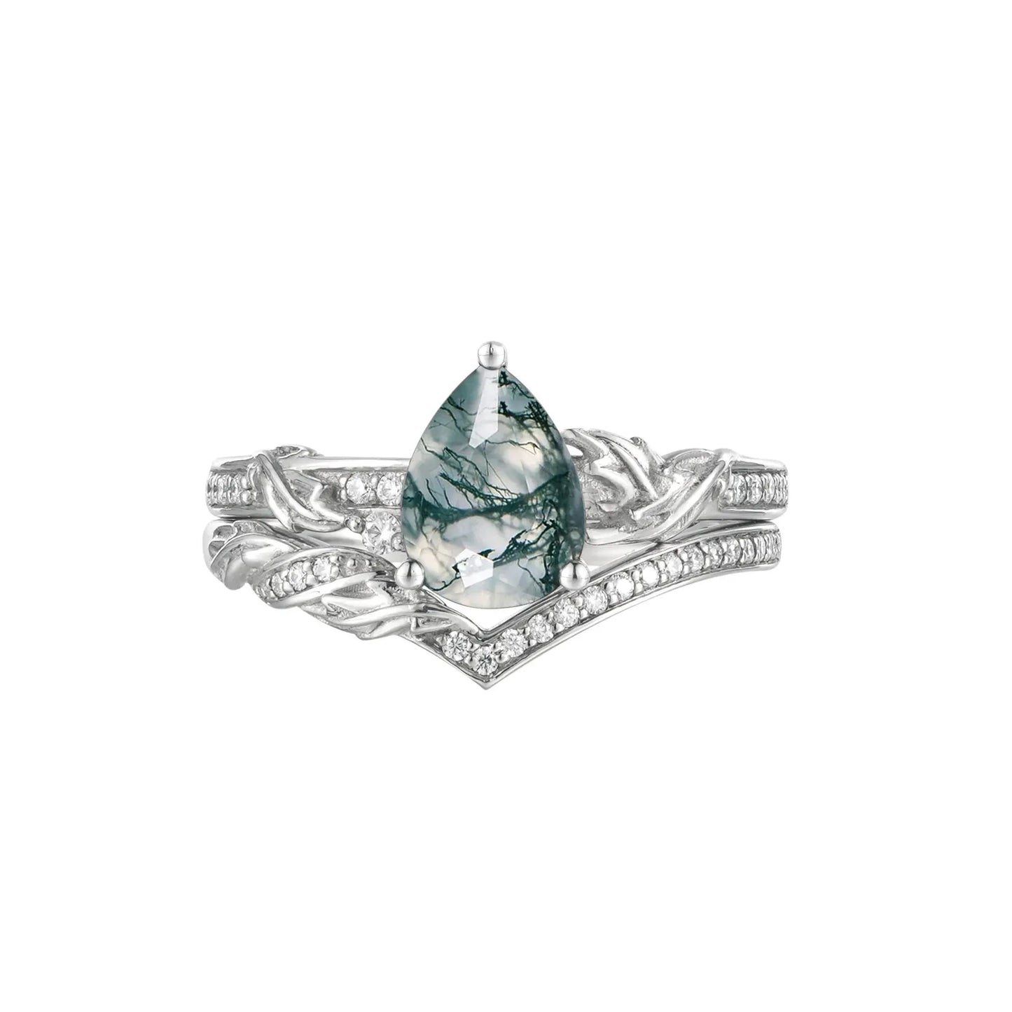Pear Shape Moss Agate Engagement Ring