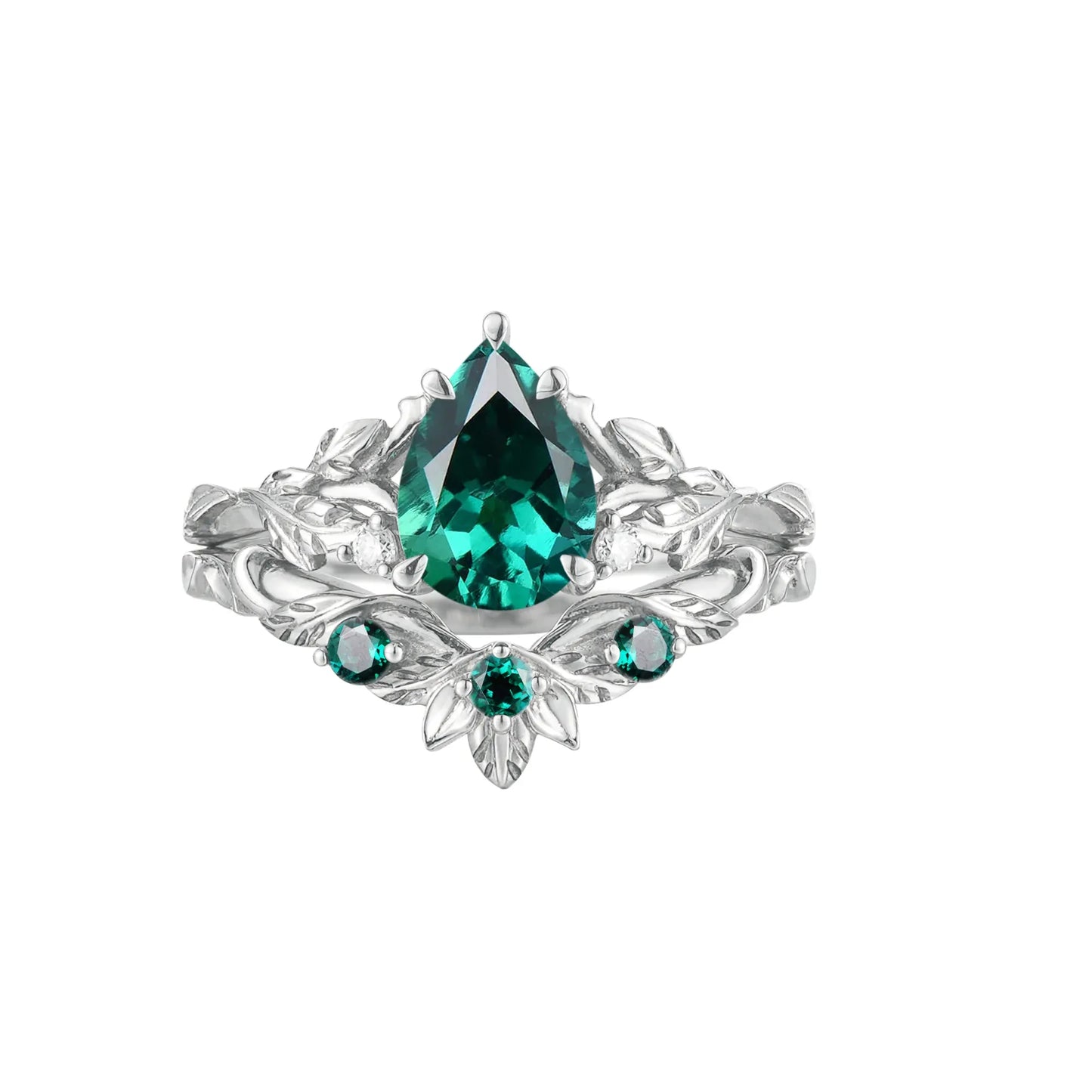 African Violet Inspired Emerald Engagement Ring Set