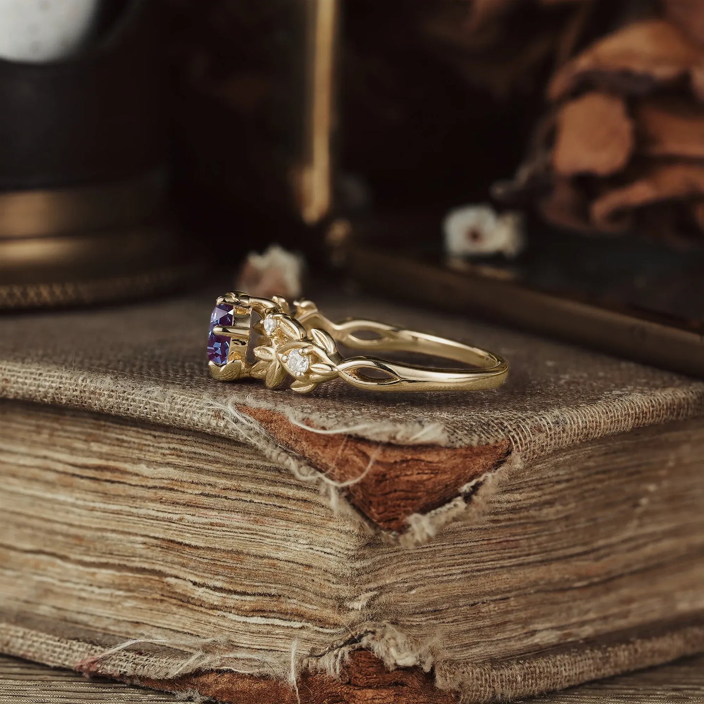 Alexandrite Moon Inspired Ring