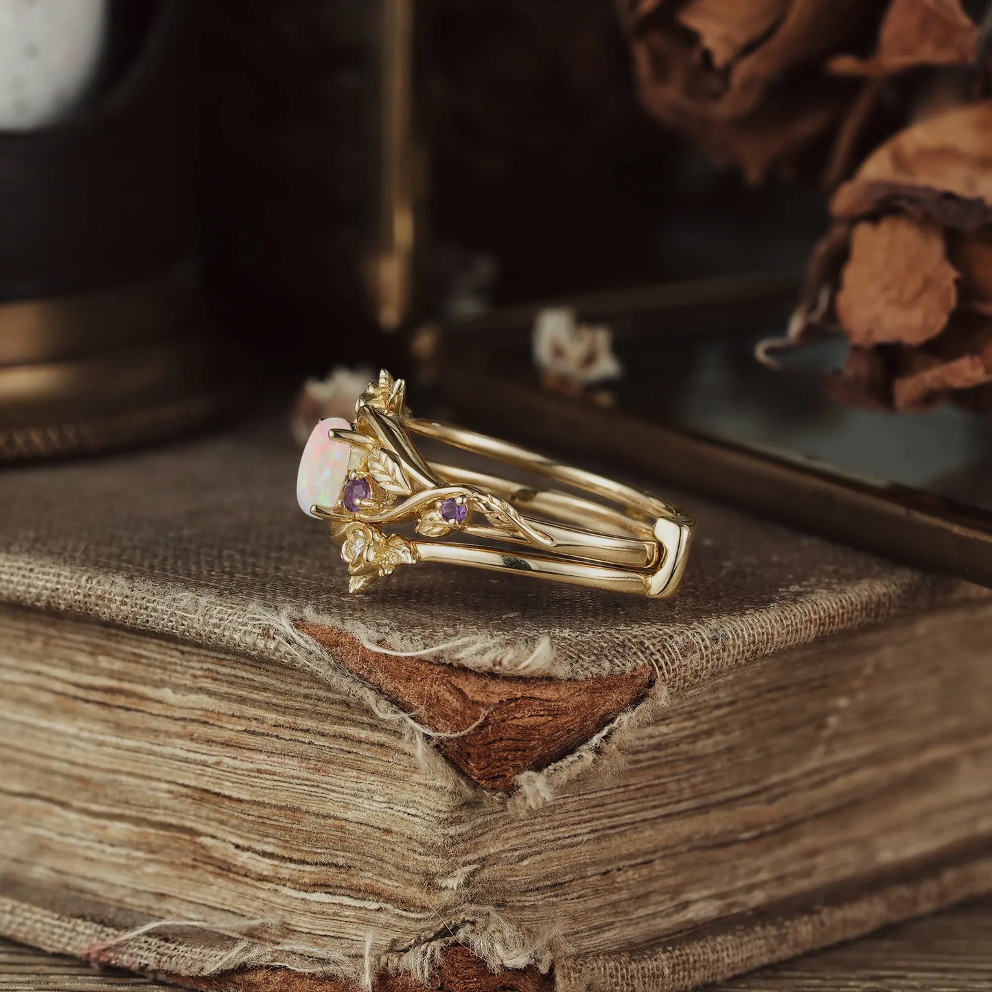 Opal Ring Set with Amethyst