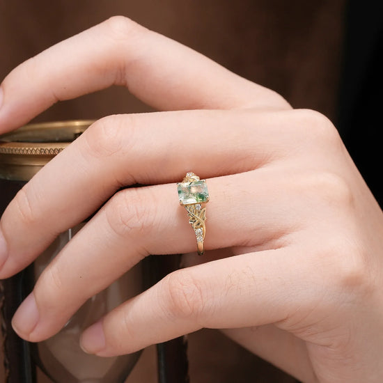 Emerald Cut Moss Agate Ring