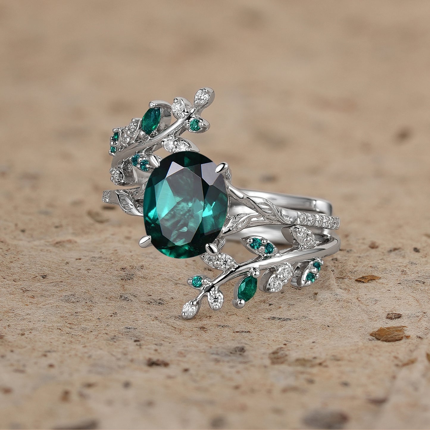 Emerald Engagement Ring Set