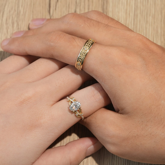 Oval-cut Moissanite Couple Ring Set-Forever Pair