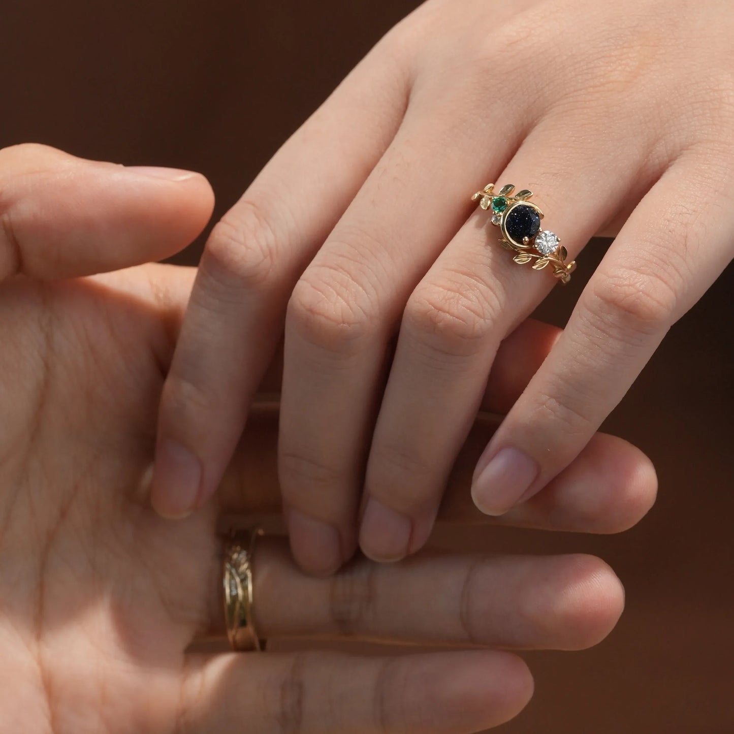 Moon Inspired Star Sandstone and Moissanite Couple Rings