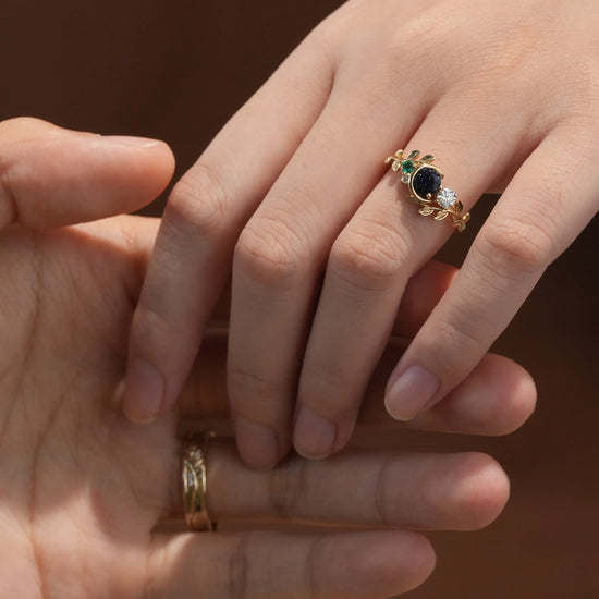 Moon Inspired Star Sandstone and Moissanite Couple Rings