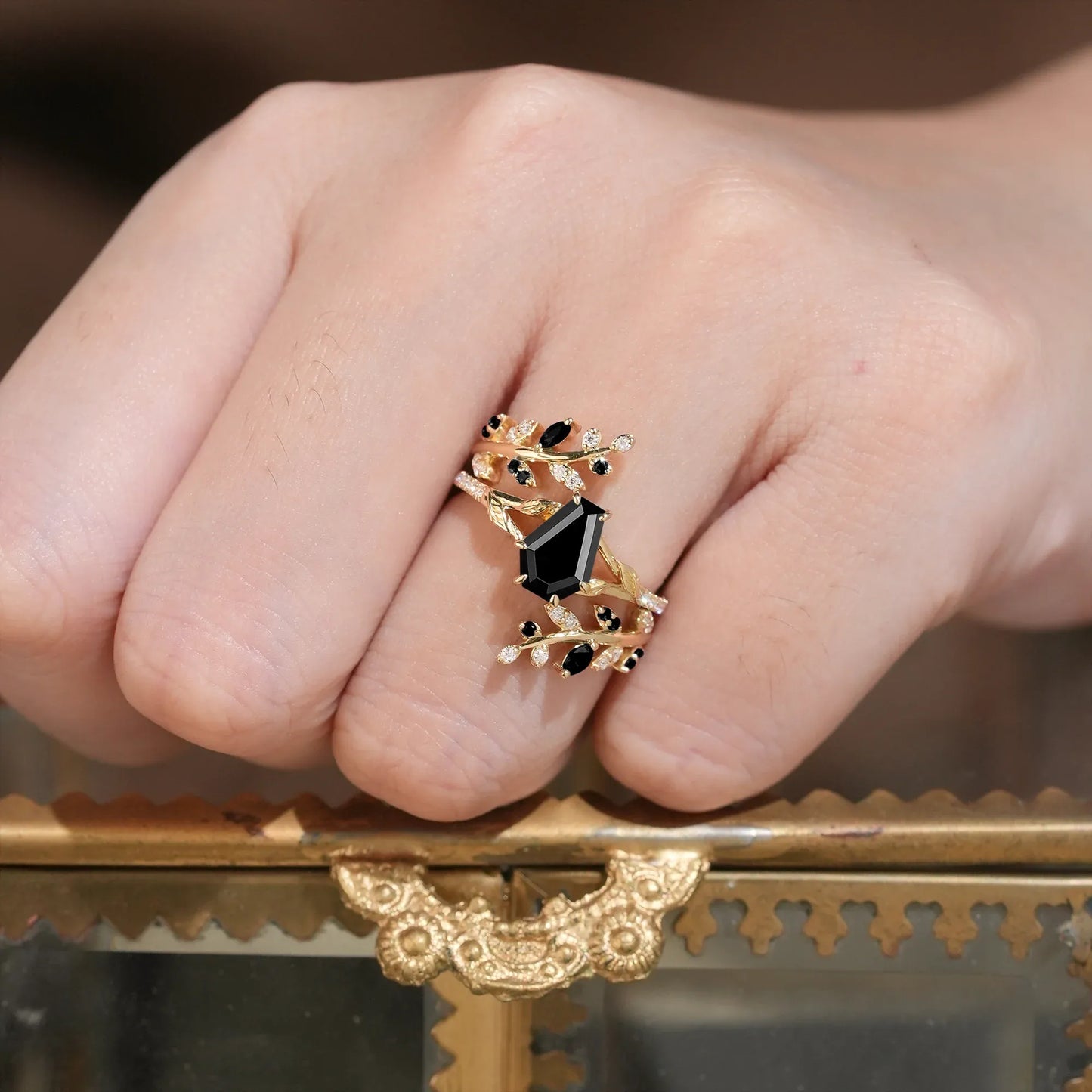 Black Onyx Engagement Ring Set