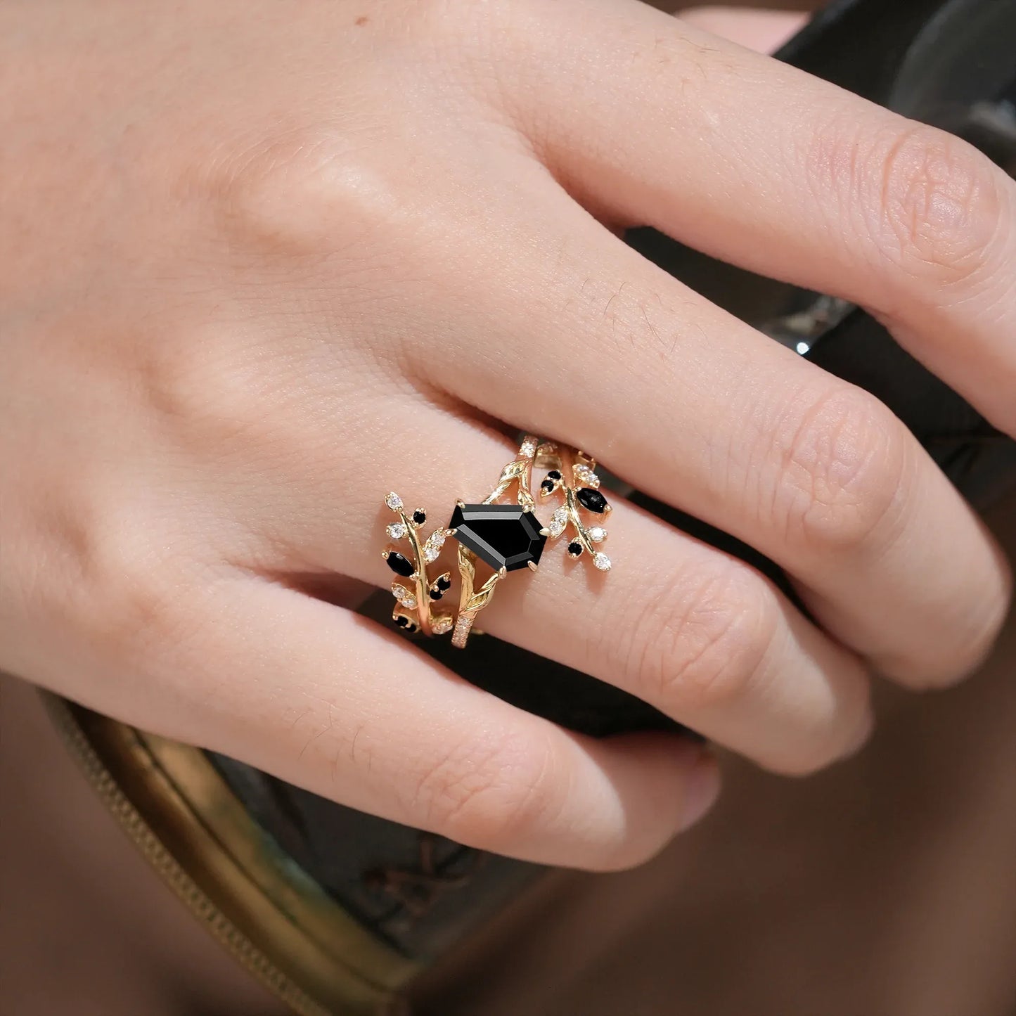 Black Onyx Engagement Ring Set
