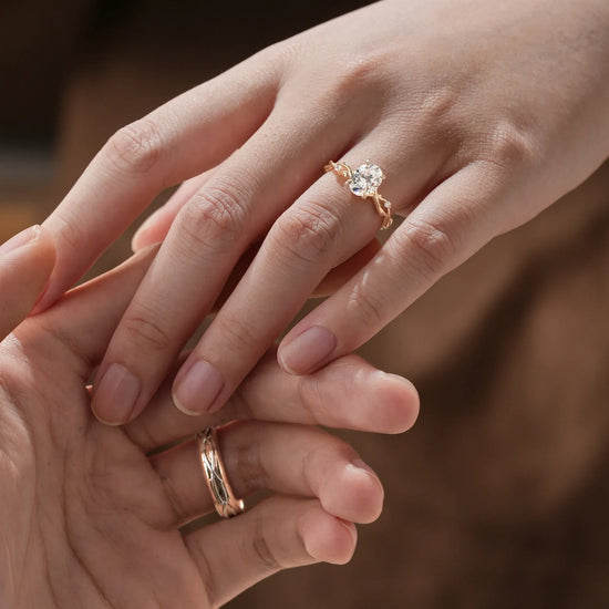 Oval-Cut Rose Gold Vine Couple’s Ring Set