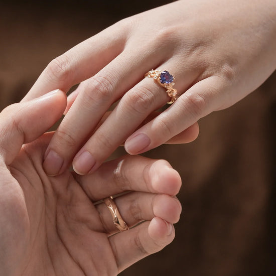 Heart Shaped Alexandrite Leaf Couple Ring
