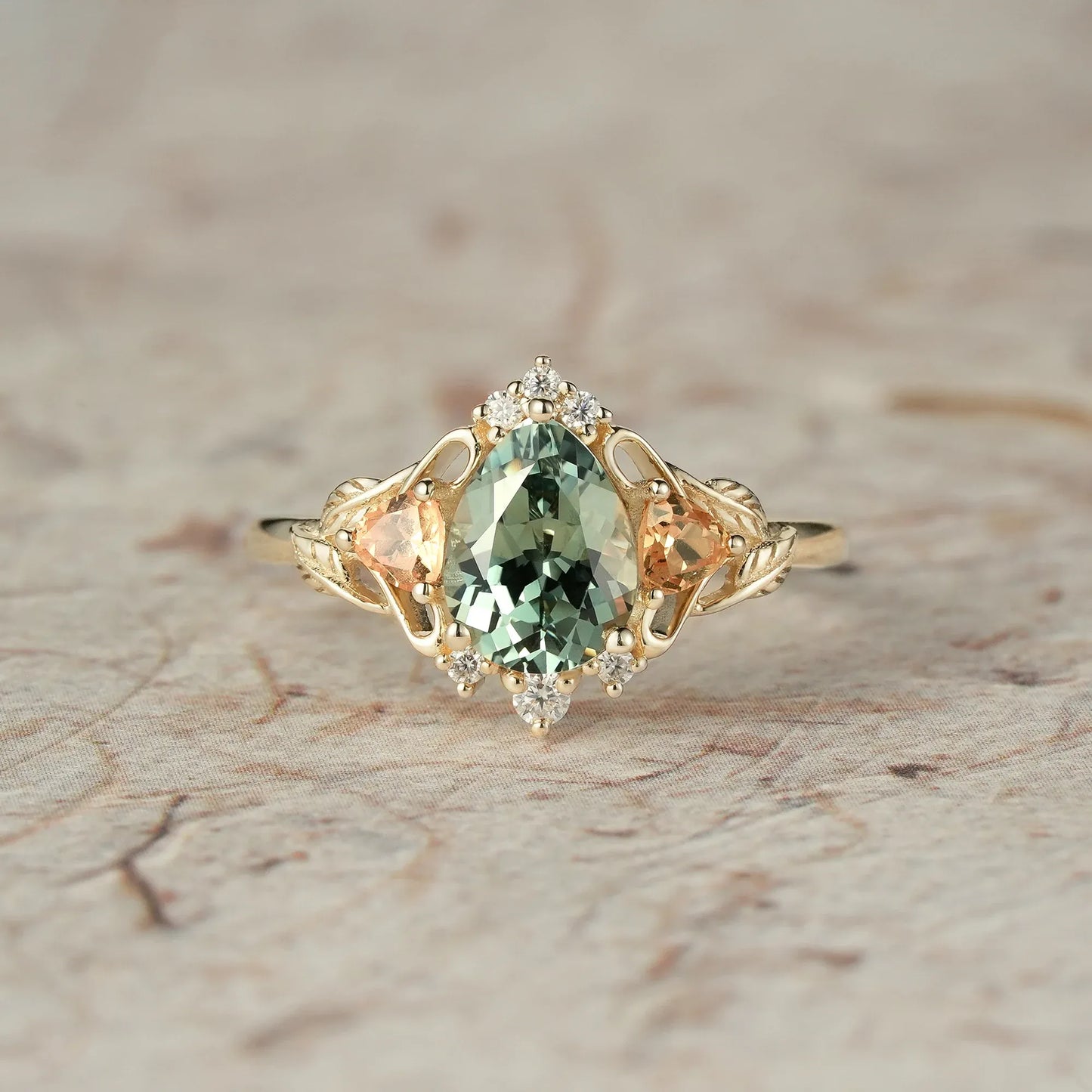 Three-Stone Lab Grown Green Sapphire Engagement Ring
