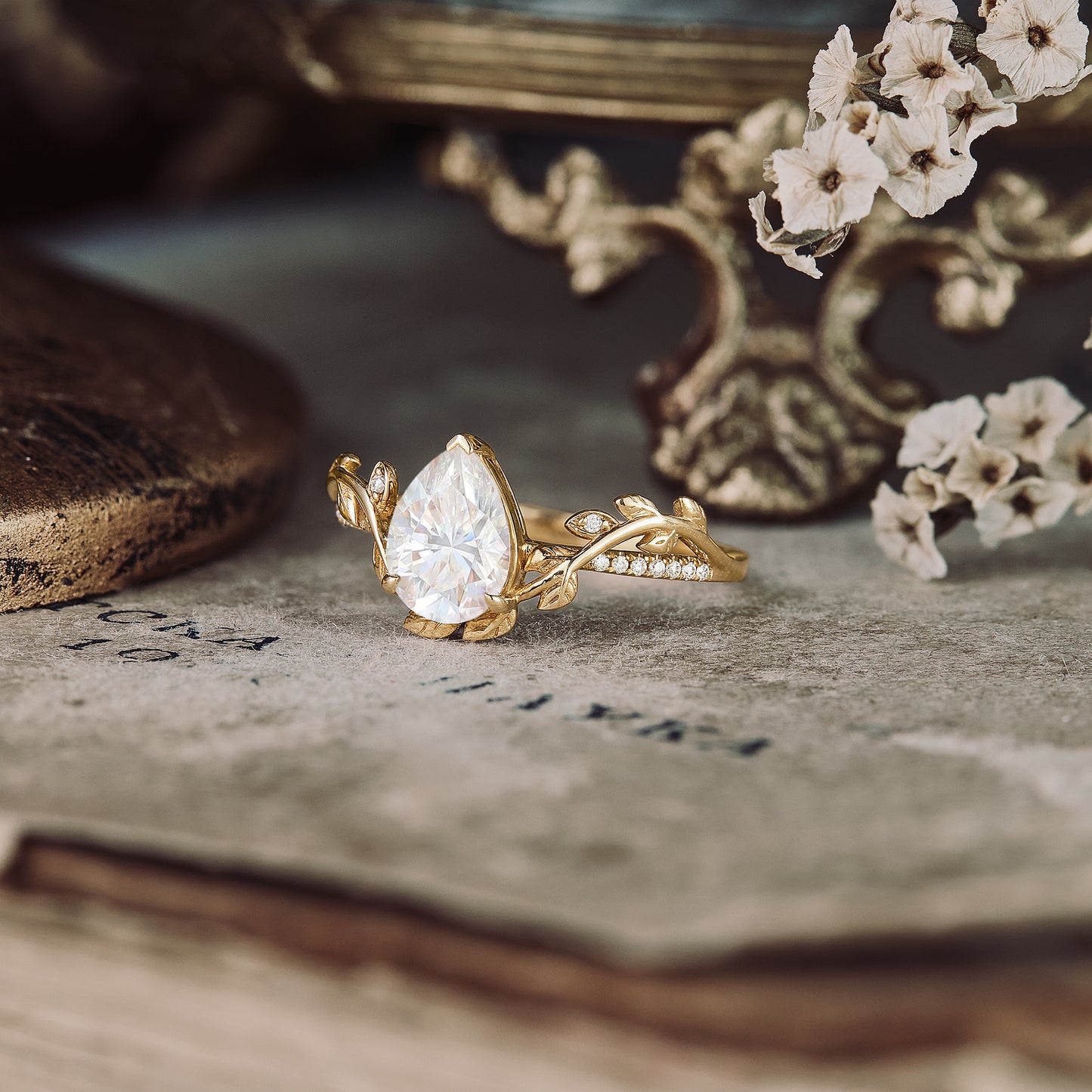 Pear Moissanite Natural Inspired Engagement Ring - GemsMagic