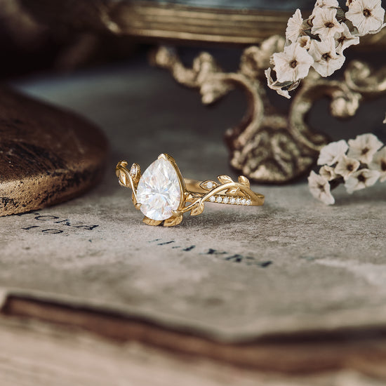 Pear Moissanite Natural Inspired Engagement Ring - GemsMagic