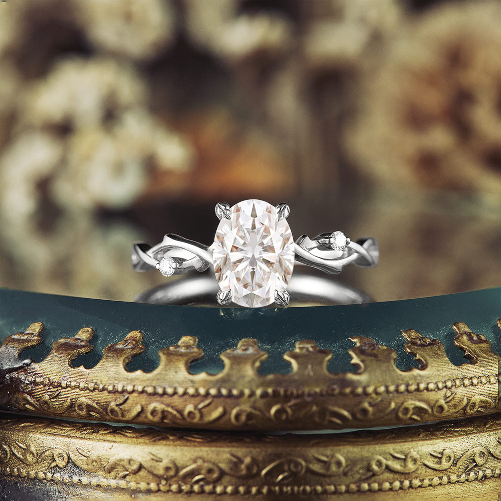 GemsMagic Unique Oval Moissanite Cluster Floral Engagement Ring
