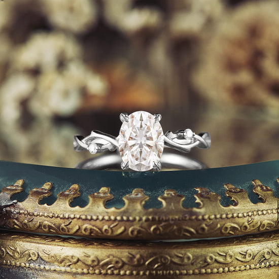 GemsMagic Unique Oval Moissanite Cluster Floral Engagement Ring