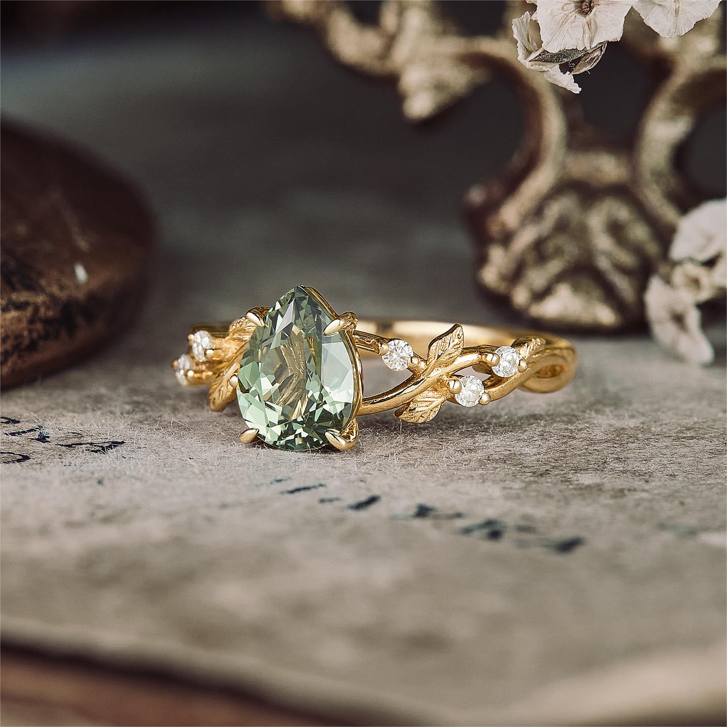 Unique Emerald Cut Green Sapphire Engagement Ring Art Deco Alexandrite –  WILLWORK JEWELRY