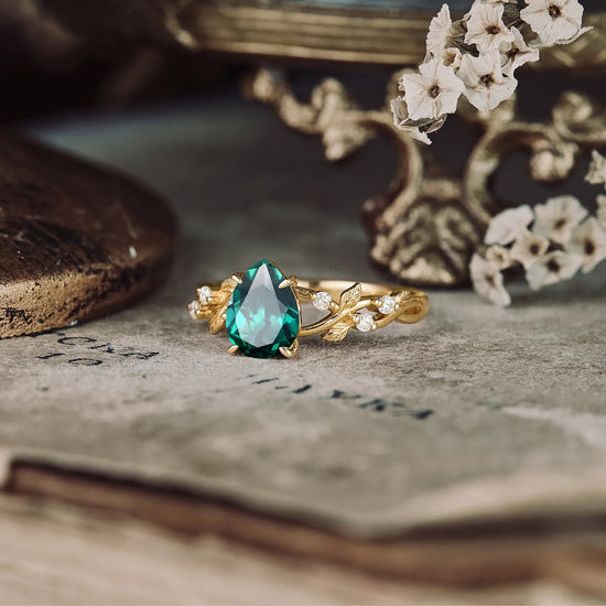 Emerald Leaf Engagement Ring