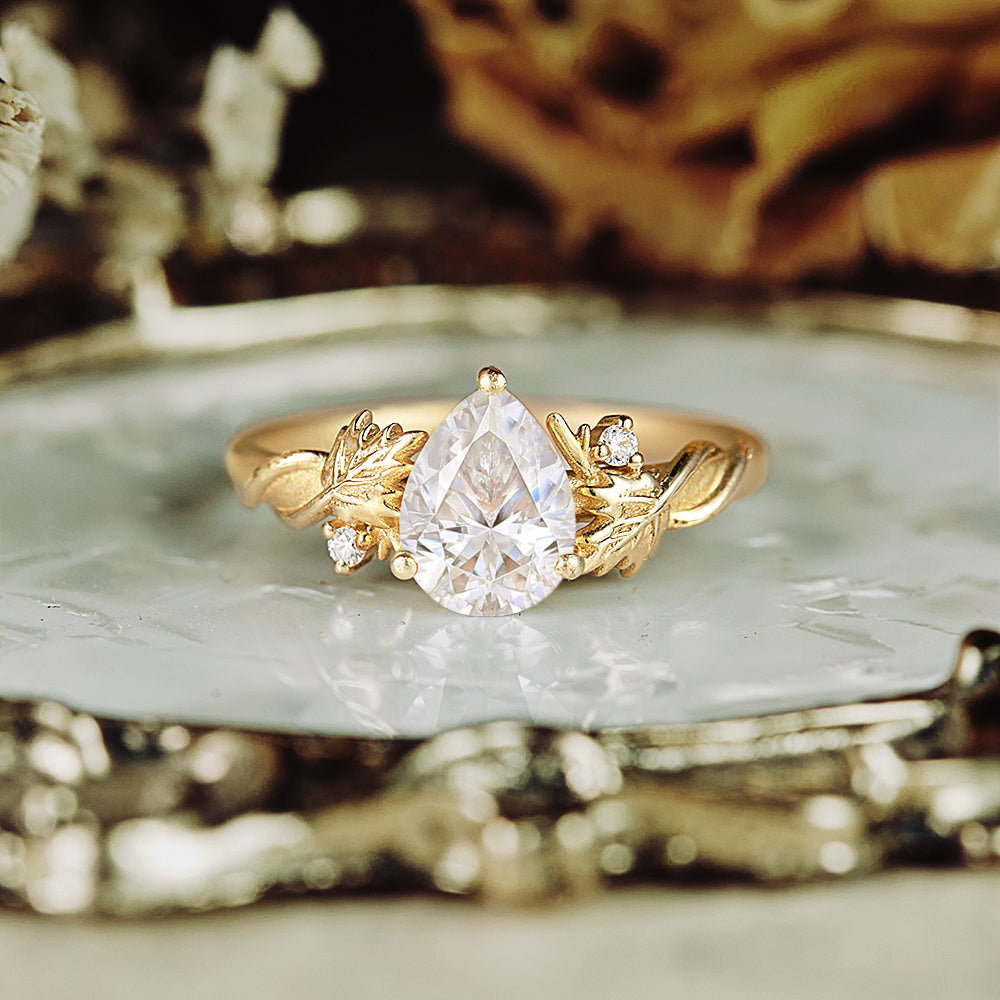 GemsMagic Two-sycamore-leaf Inspired Moissanite Engagement Ring