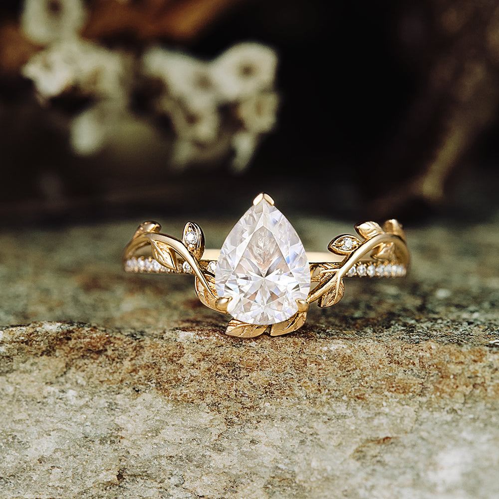 Elvish Rings Nature Inspired Engagement Rings, Unique Bridal Ring Set With  1.25 Ct Pear Shaped Moissanite Diamond in 14K or 18K Solid Gold - Etsy