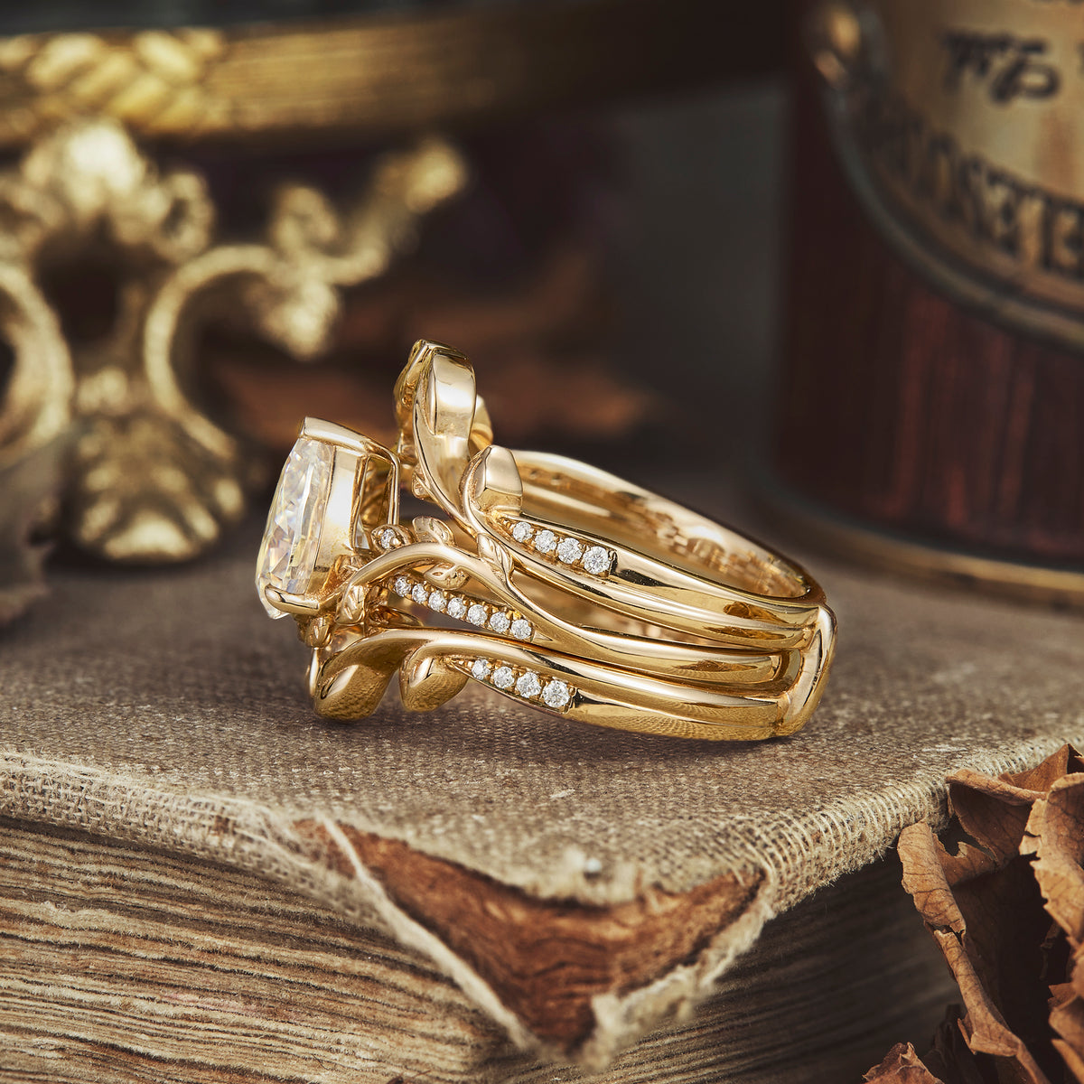 Pear Moissanite Natural Inspired Engagement Ring Set Aviva gemsmagic