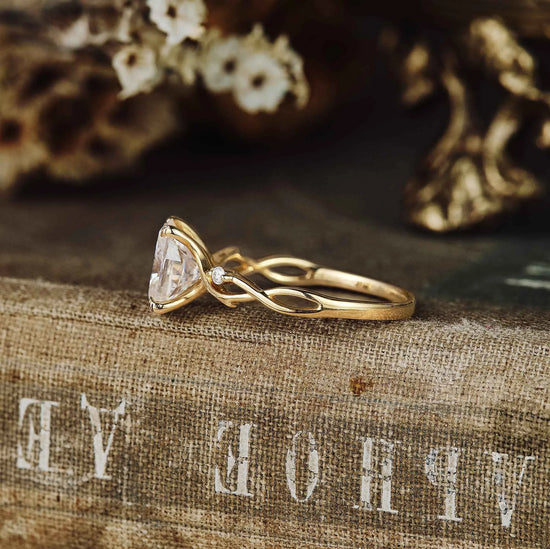 Oval Moissanite Cluster Floral Engagement Ring