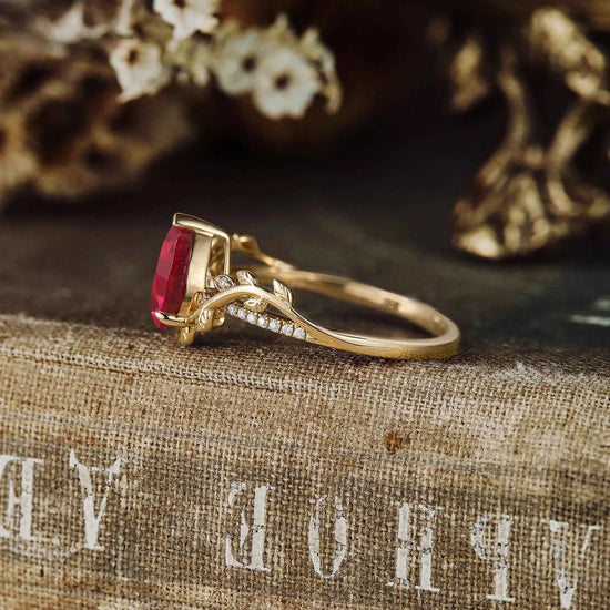 Pear Cut Ruby Nature Inspired Engagement Ring