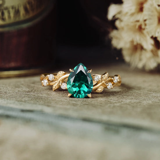 Emerald Leaf Engagement Ring