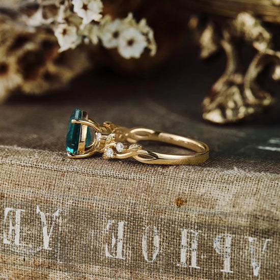 Emerald Leaf Engagement Ring