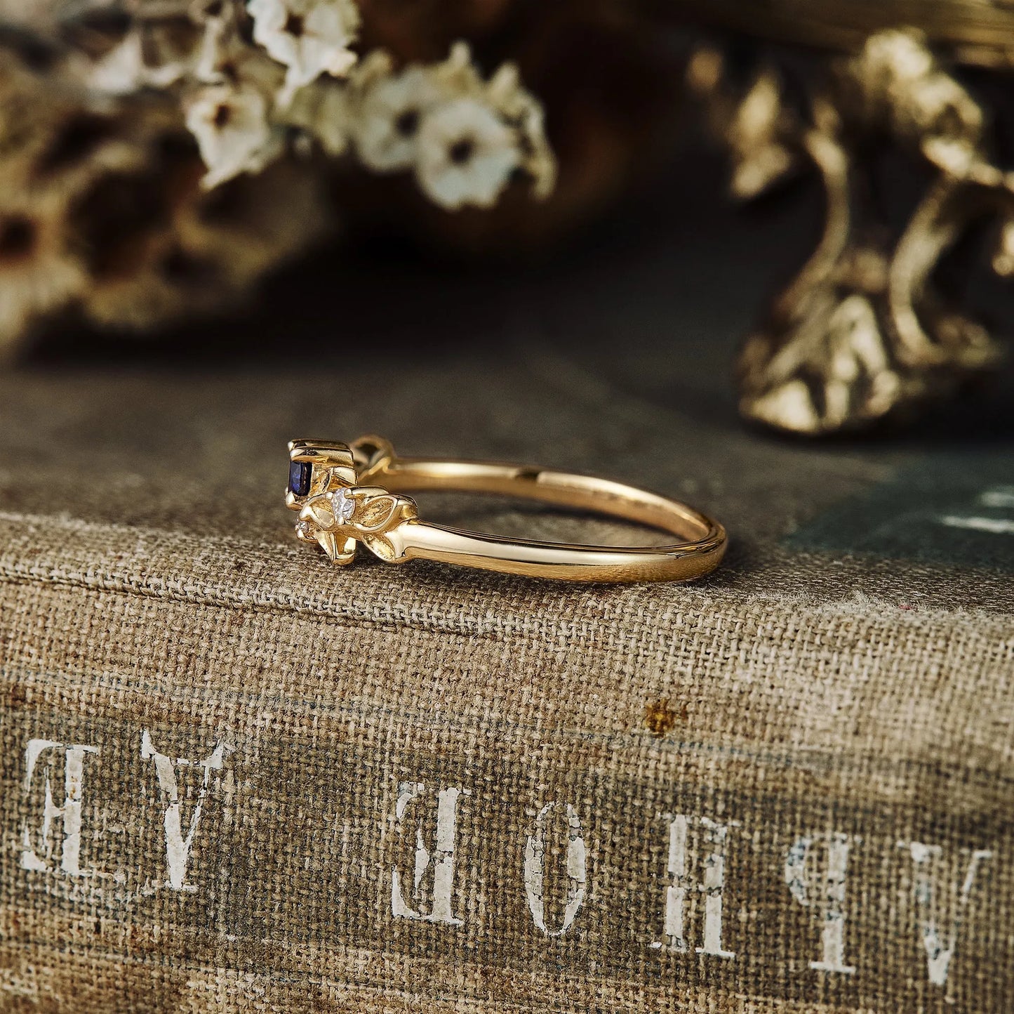 Leaf-Inspired Sapphire Wedding Band