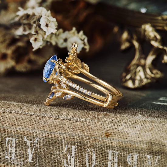 Sparkle Cut Cornflower Sapphire Engagement Ring Set 