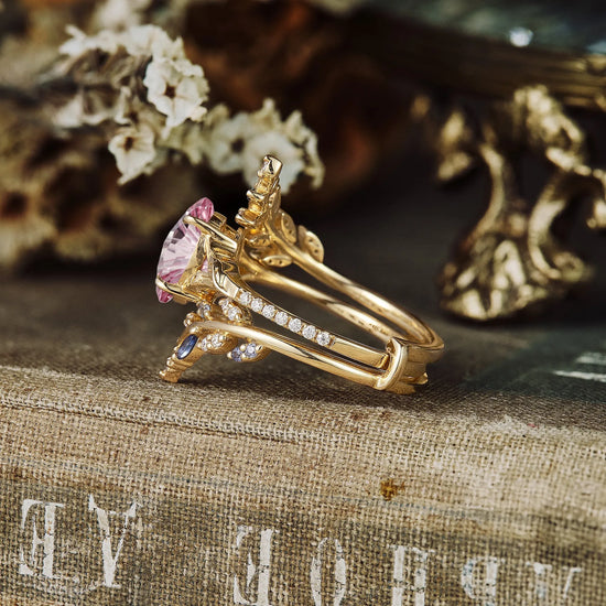 Sparkle Cut Padparadscha Engagement Ring Set