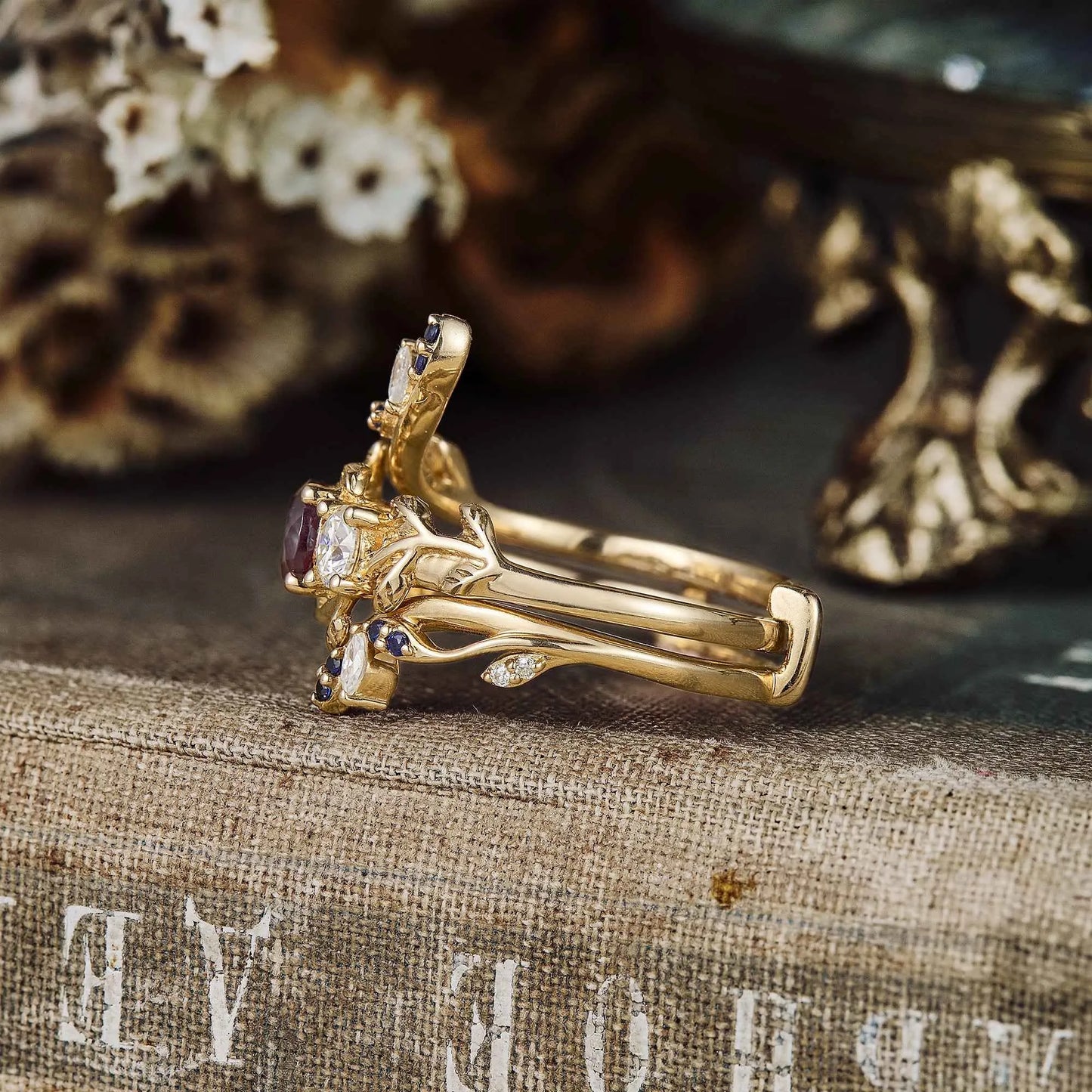 Cranberry Inspired Alexandrite Ring Set
