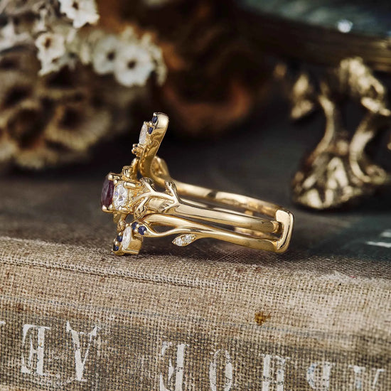 Cranberry Inspired Alexandrite Ring Set