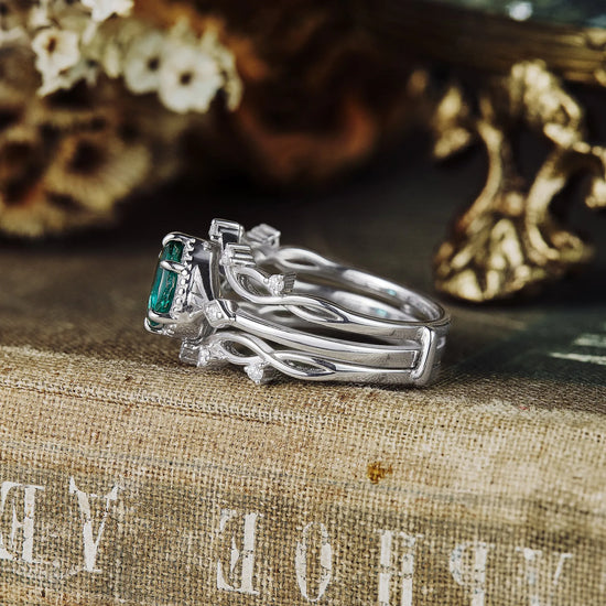 Pear Emerald Vineman Enhancer Ring Set