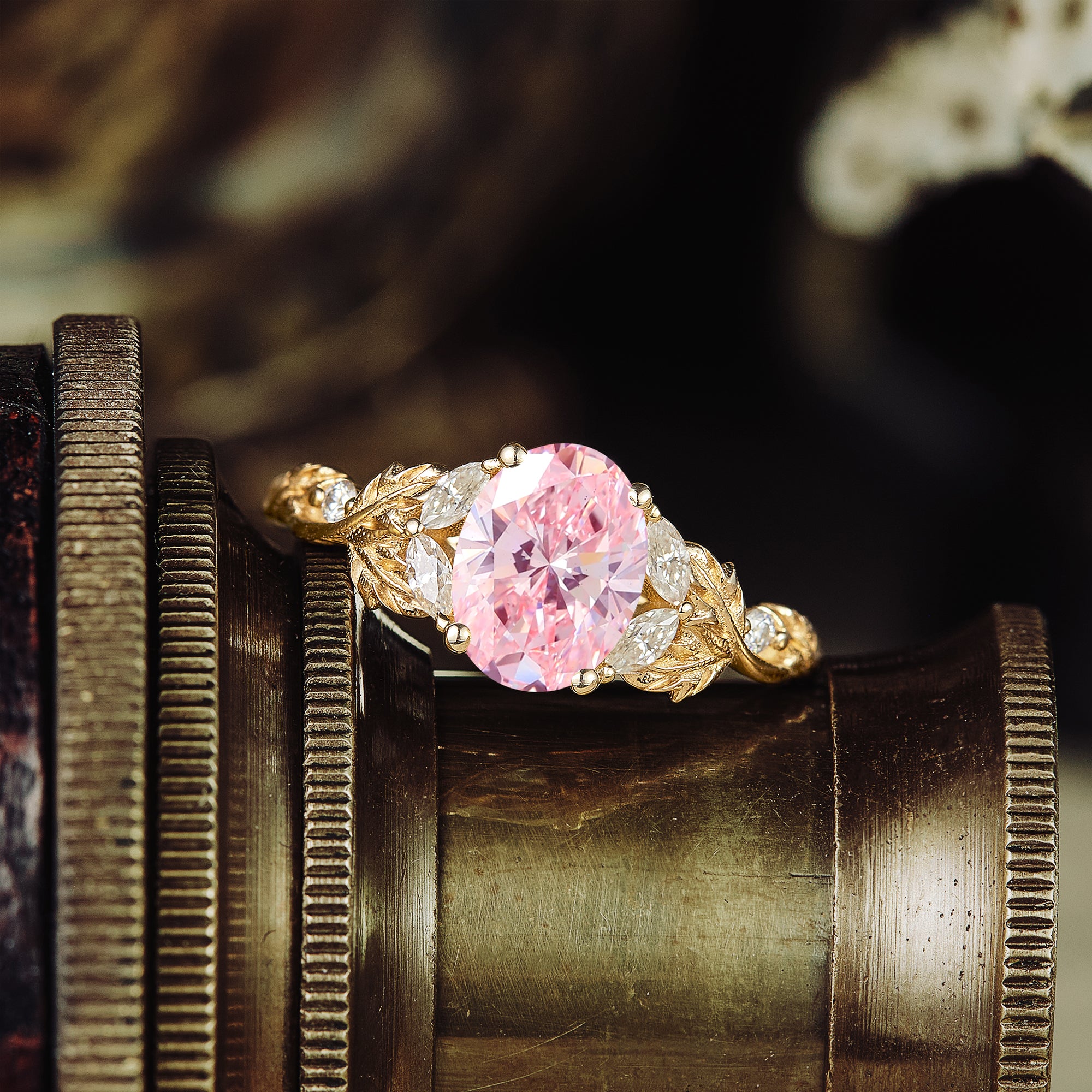 Lab Grown Pink Diamond Crossed Leaf Engagement Ring - Bella