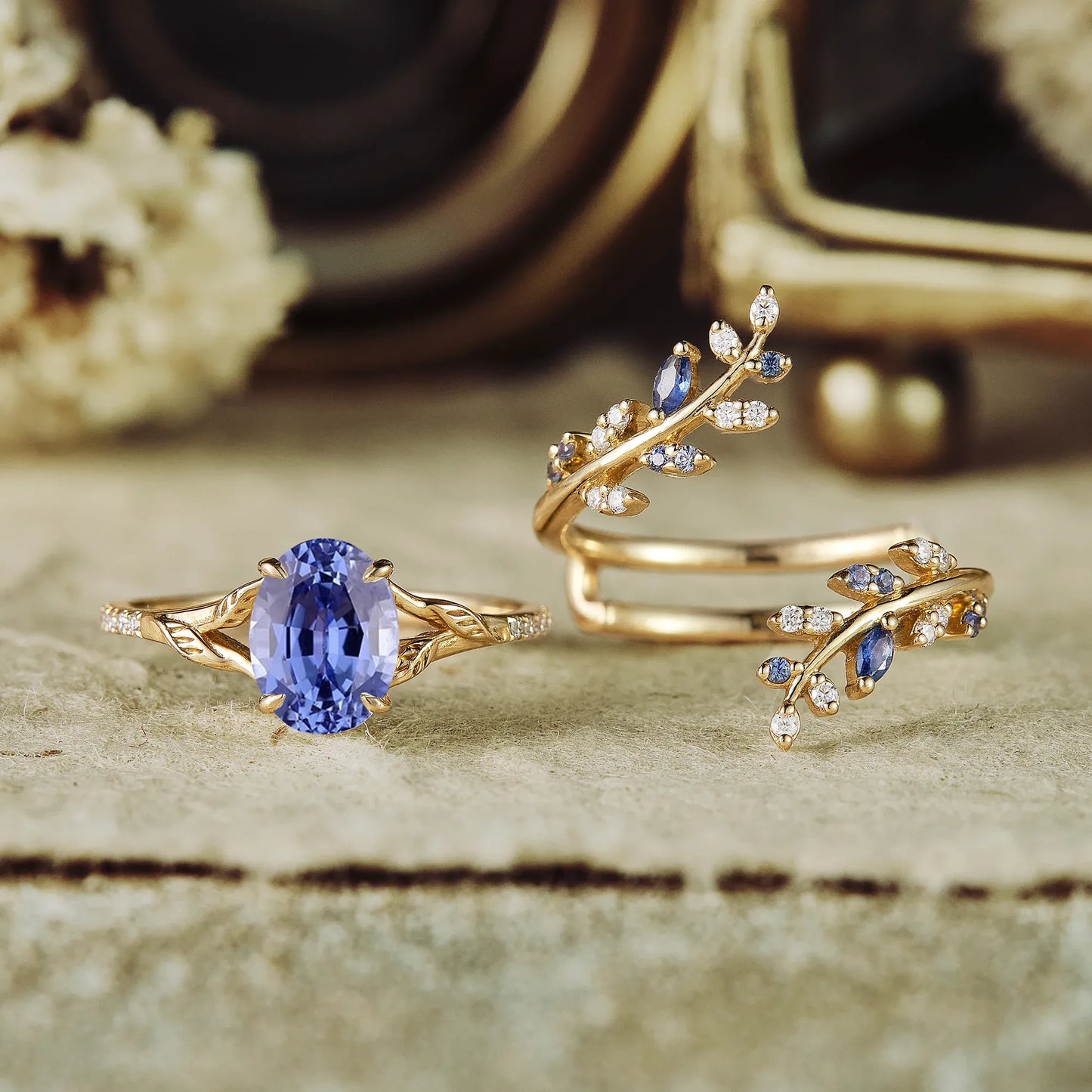 Oval Sapphire Engagement Ring Set
