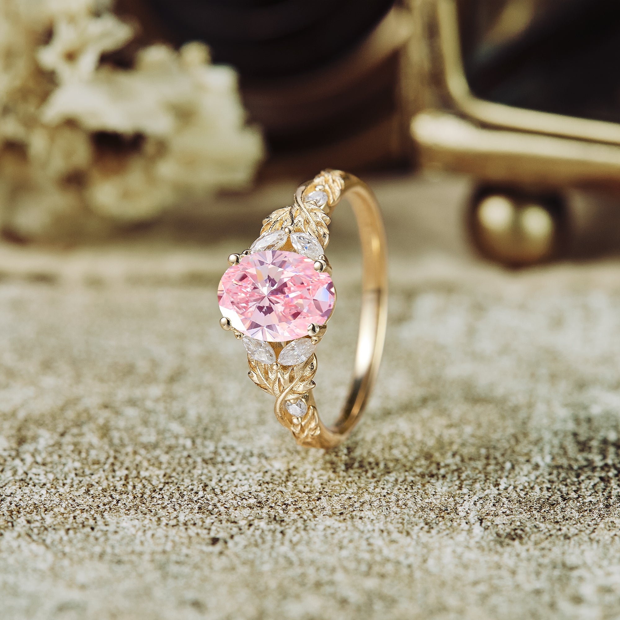 Lab Grown Pink Diamond Crossed Leaf Engagement Ring - Bella
