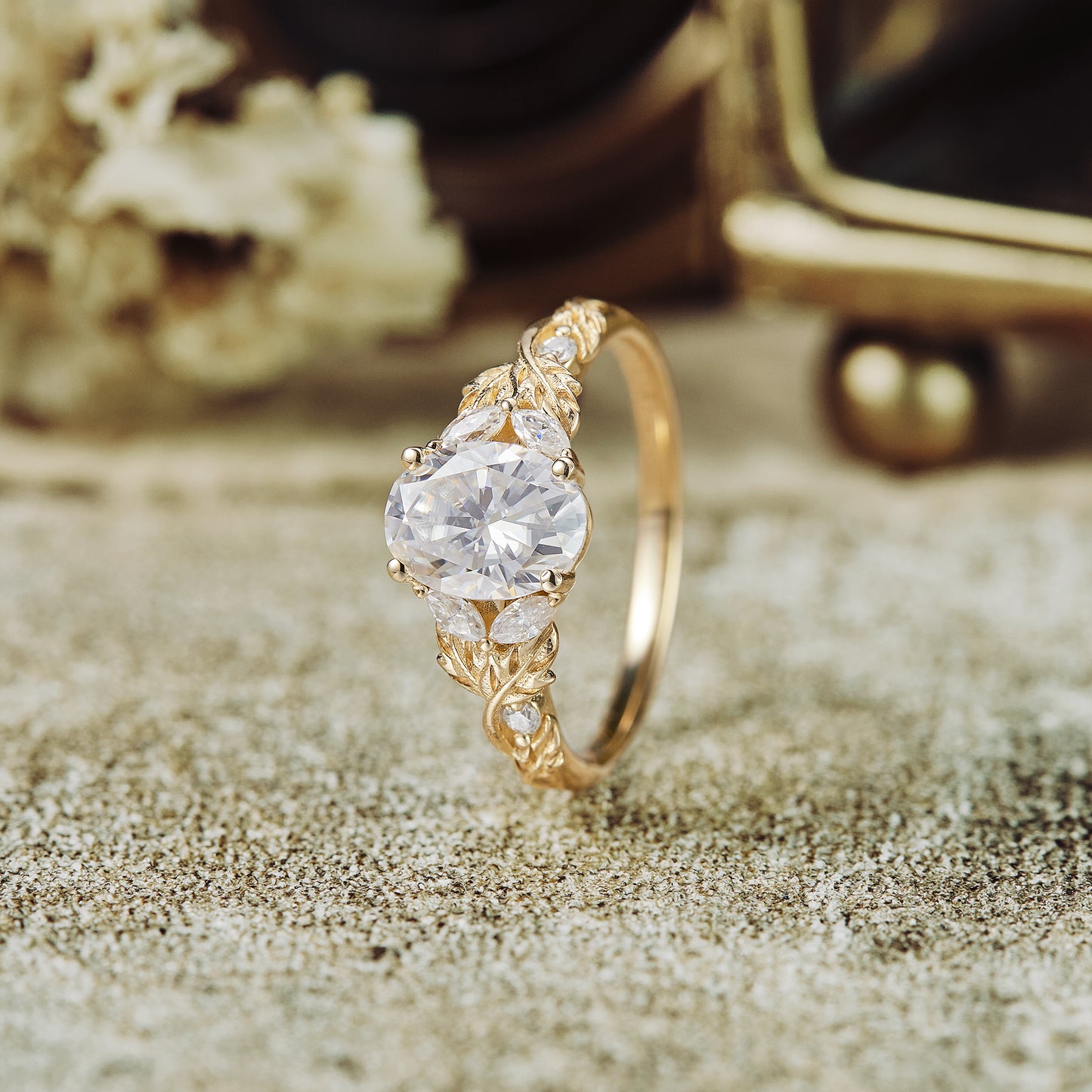 GemsMagic Crossed Leaf Moissanite Engagement Ring