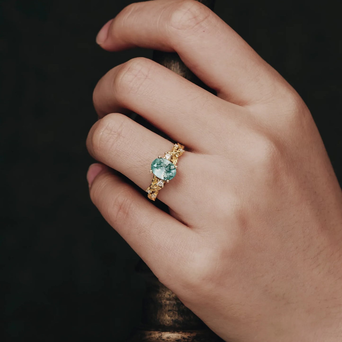 Moss Agate Engagement Ring