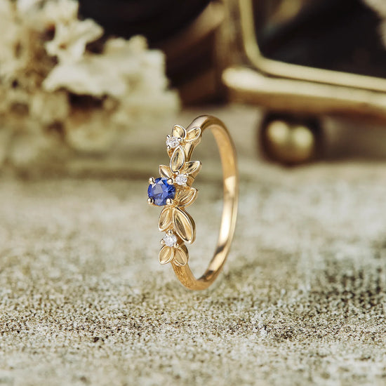 Leaf-Inspired Sapphire Wedding Band