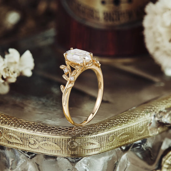 Long - hexagon Moissanite Engagement Ring