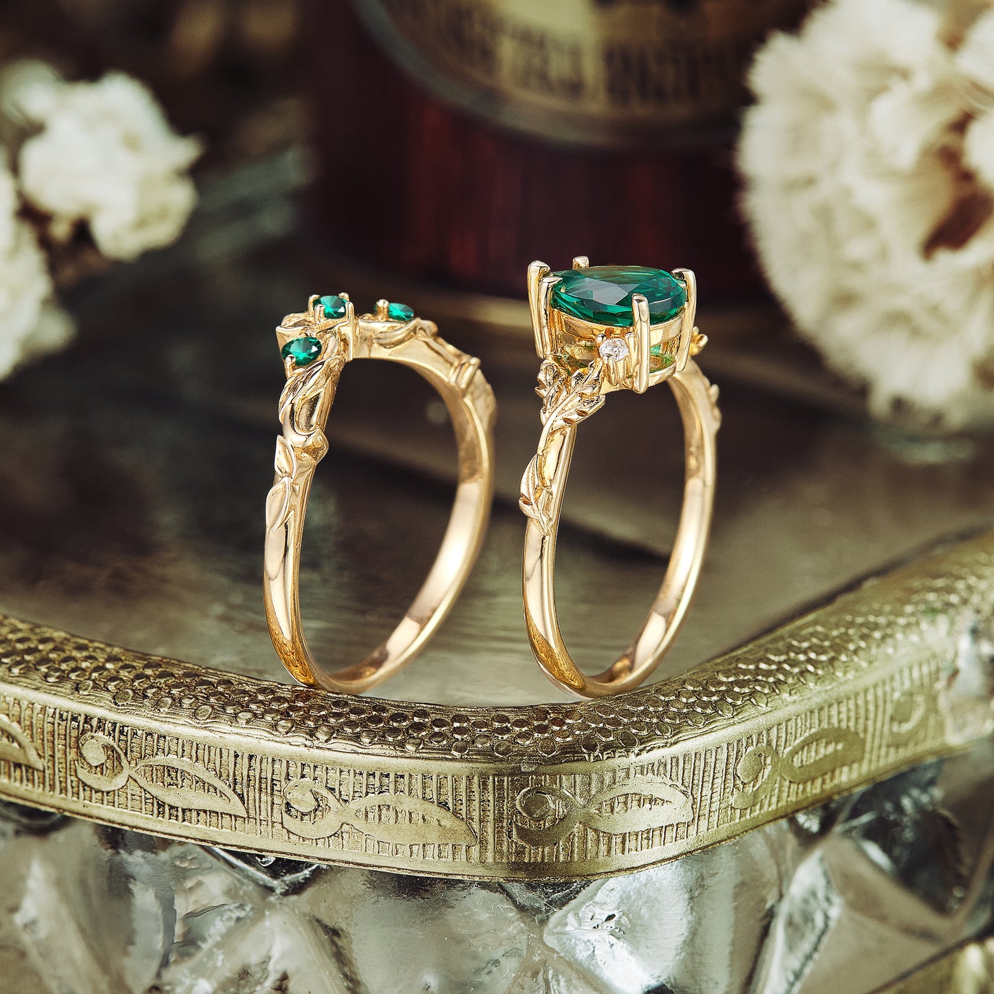 Emerald & Diamond Bridal Set 1/3 ct tw Oval & Round-cut 10K White Gold | Kay