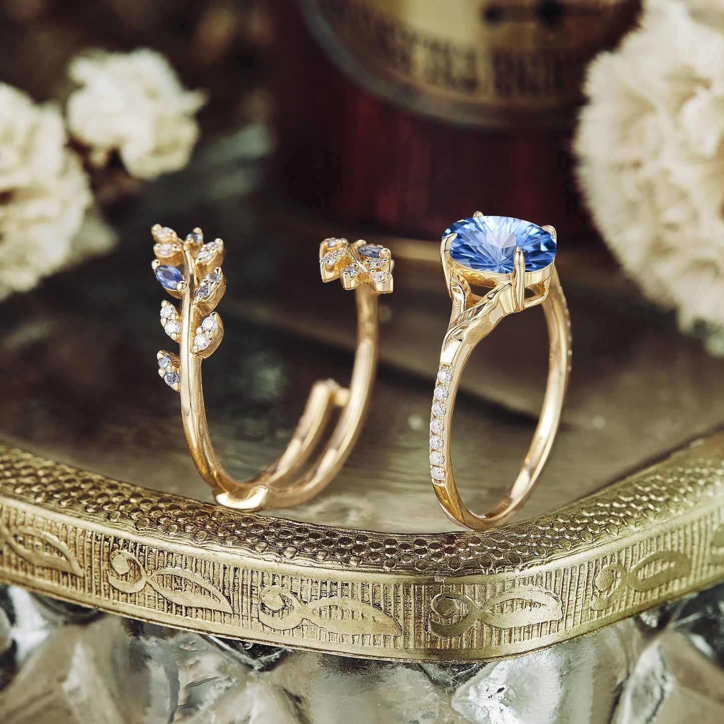 Sparkle Cut Cornflower Sapphire Engagement Ring Set 