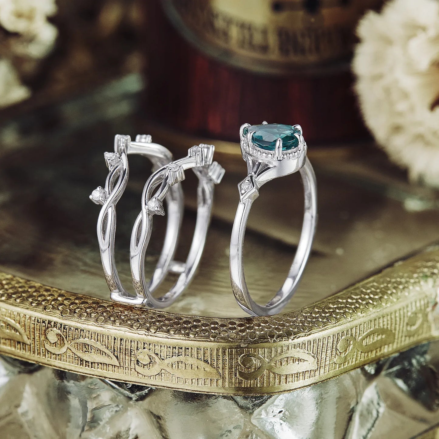 Pear Emerald Vineman Enhancer Ring Set