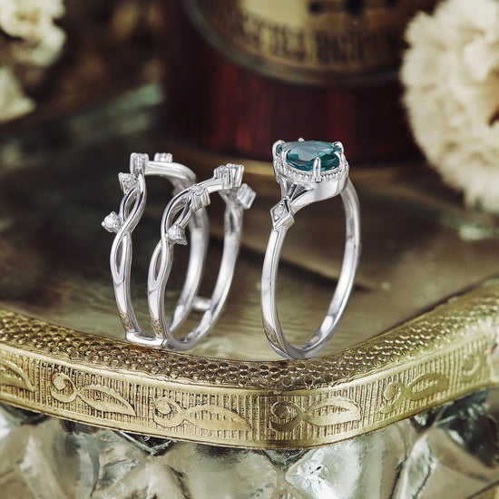 Pear Emerald Vineman Enhancer Ring Set