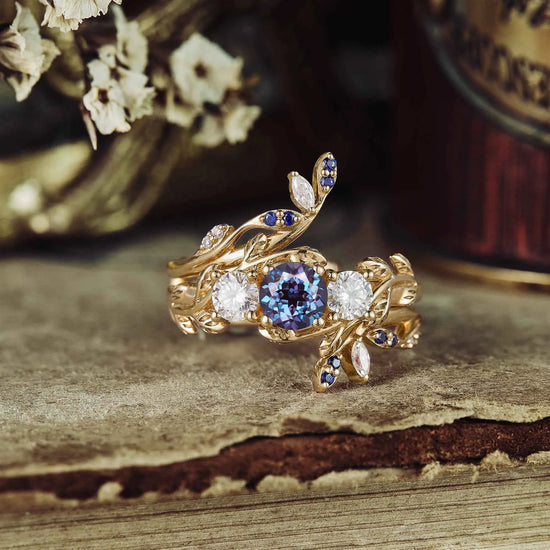 Cranberry Inspired Alexandrite Ring Set