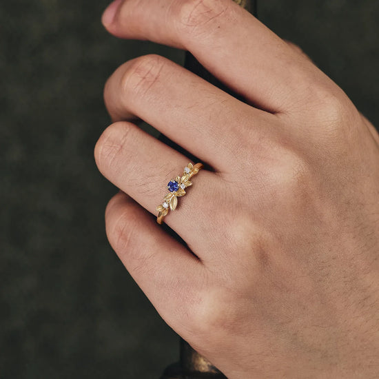 Leaf-Inspired Sapphire Wedding Band