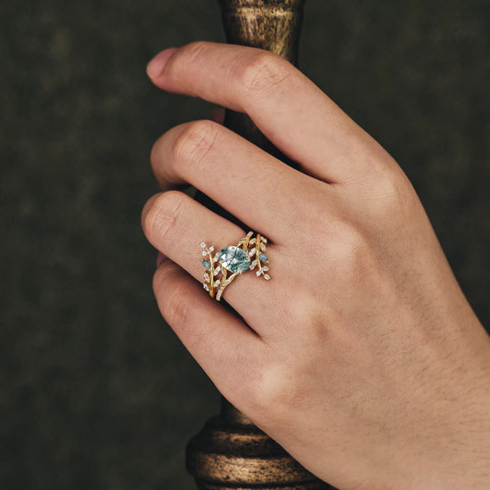 Moss Agate Engagement Ring Set