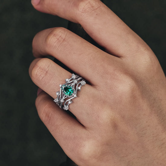 Pear Emerald Vineman Enhancer Ring Set